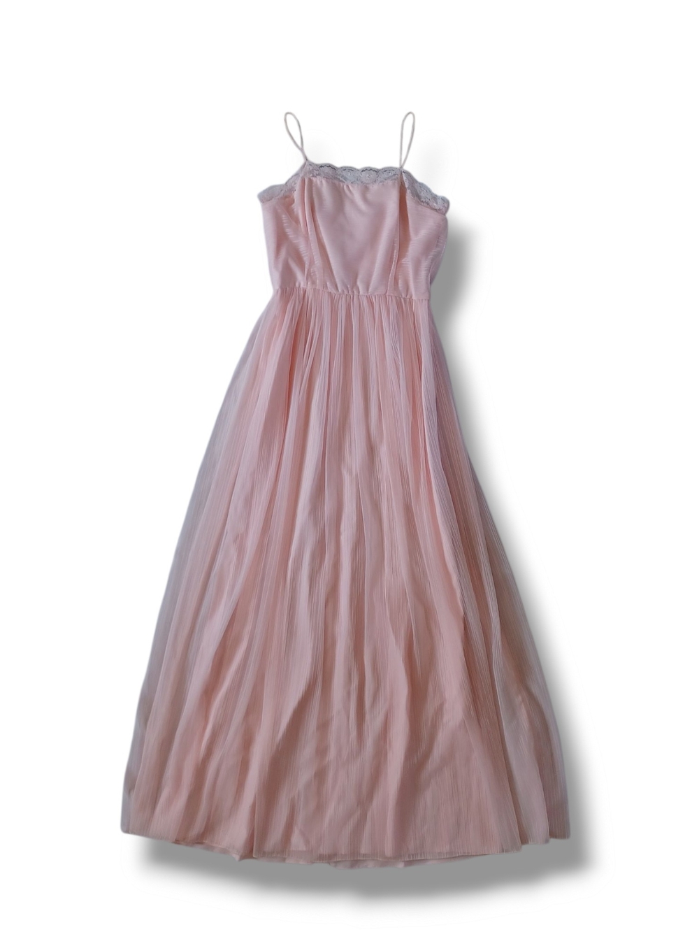 Vintage Prom Dress Bridesmaid Pink Spaghetti Straps 70s Chiffon USA Size XS/XXS